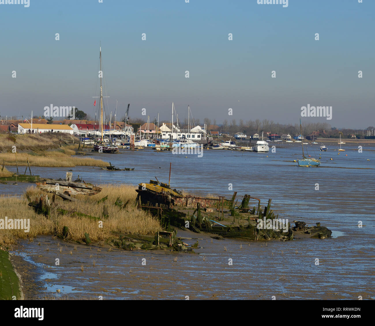 Shipwrecks at low tide, Heybridge Basin, Heybridge, Essex, Great Britian, Monday, 25th February, 2019. Stock Photo