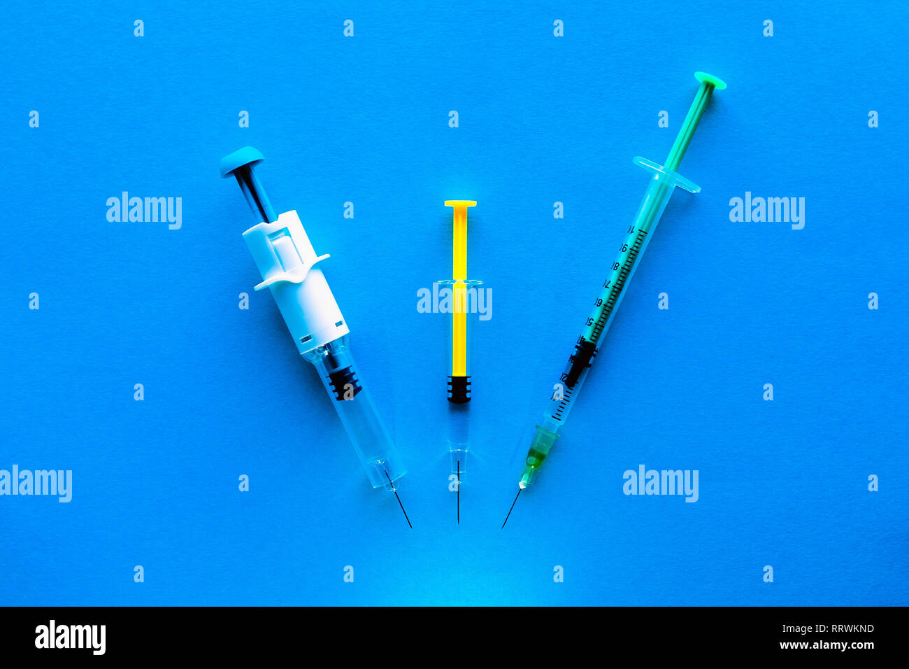 set of syringes. concept of vaccination of people and animals. Stock Photo