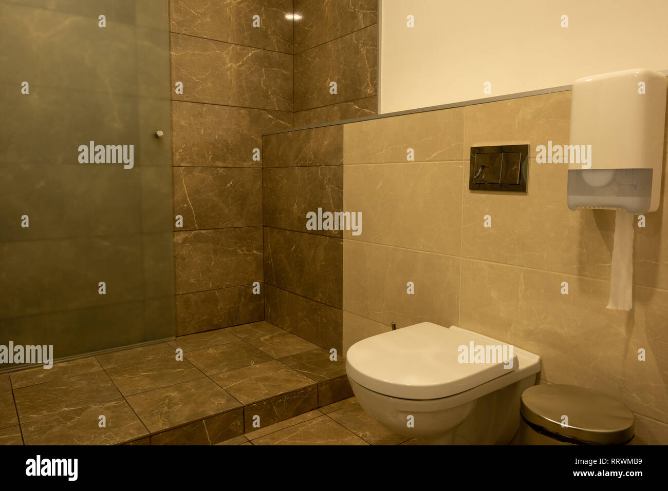 bathroom interior with shower cabin and toilet Stock Photo