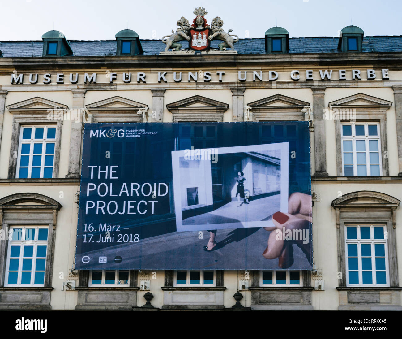 HAMBURG, GERMANY - MAR 20, 2018: Museum fur Kunst und Gewerbe facade with the Polaroid Project exhibition Stock Photo