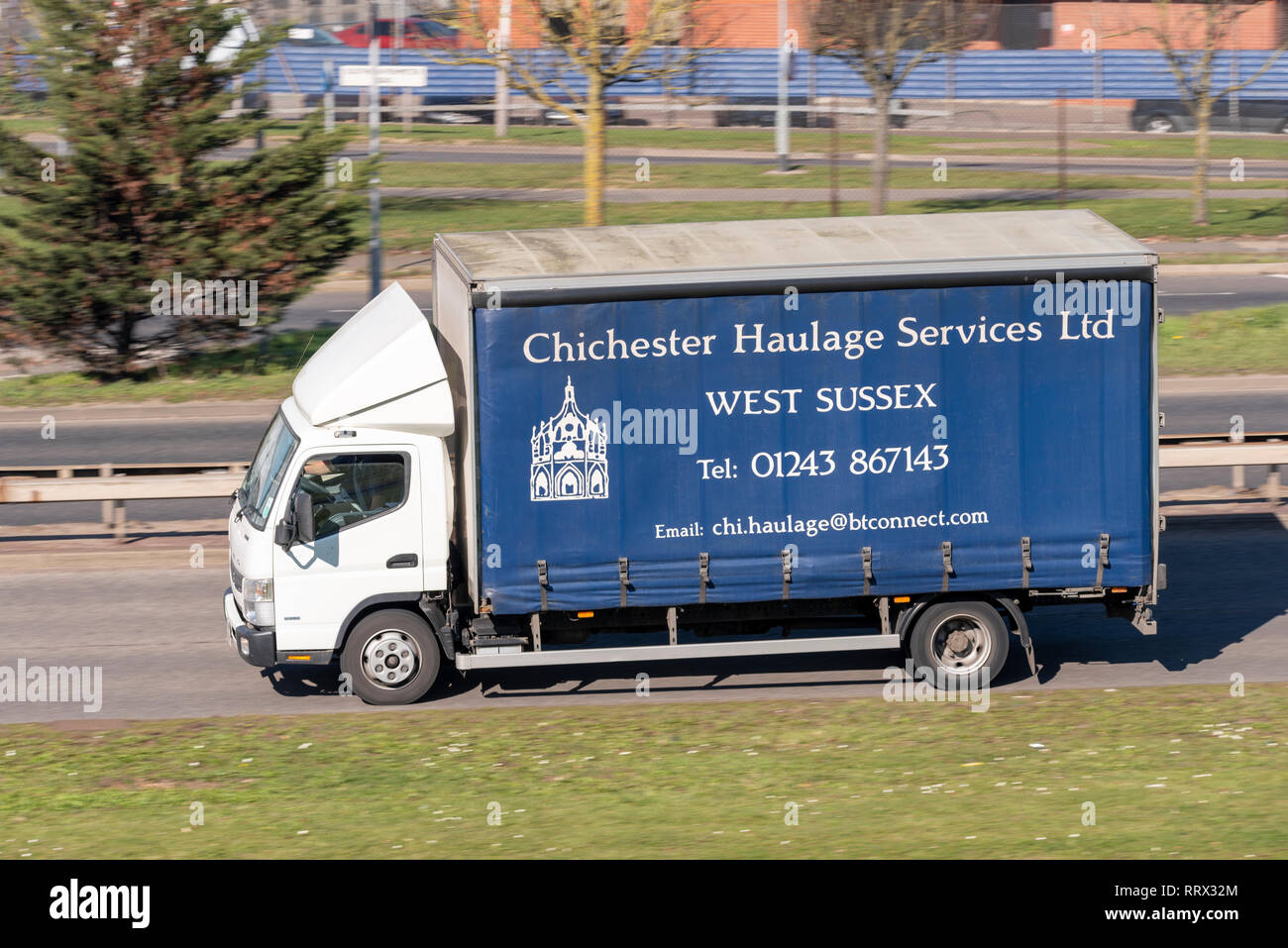 Chichester Haulage Services Ltd tautliner curtain side lorry, truck, vehicle. Stock Photo