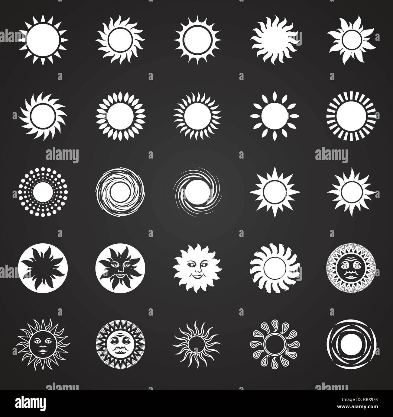 Sun icons set on black background for graphic and web design, Modern ...