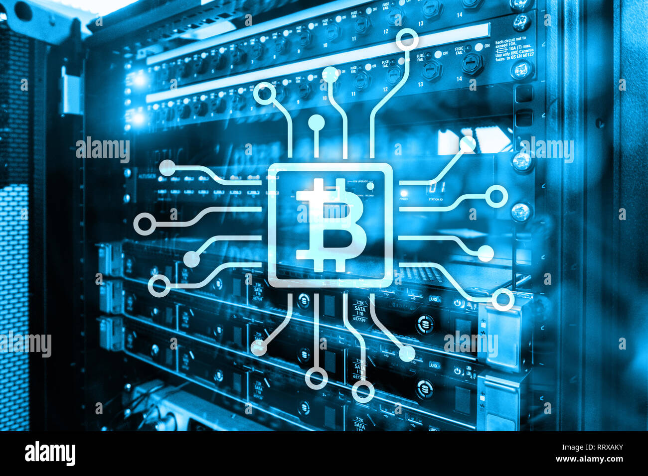 Bitcoin, Blockchain concept on server room background Stock Photo - Alamy