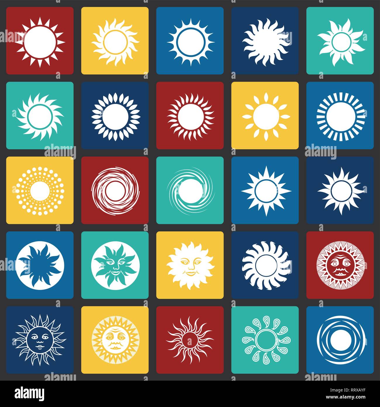 Sun icons set on color squares background for graphic and web design ...
