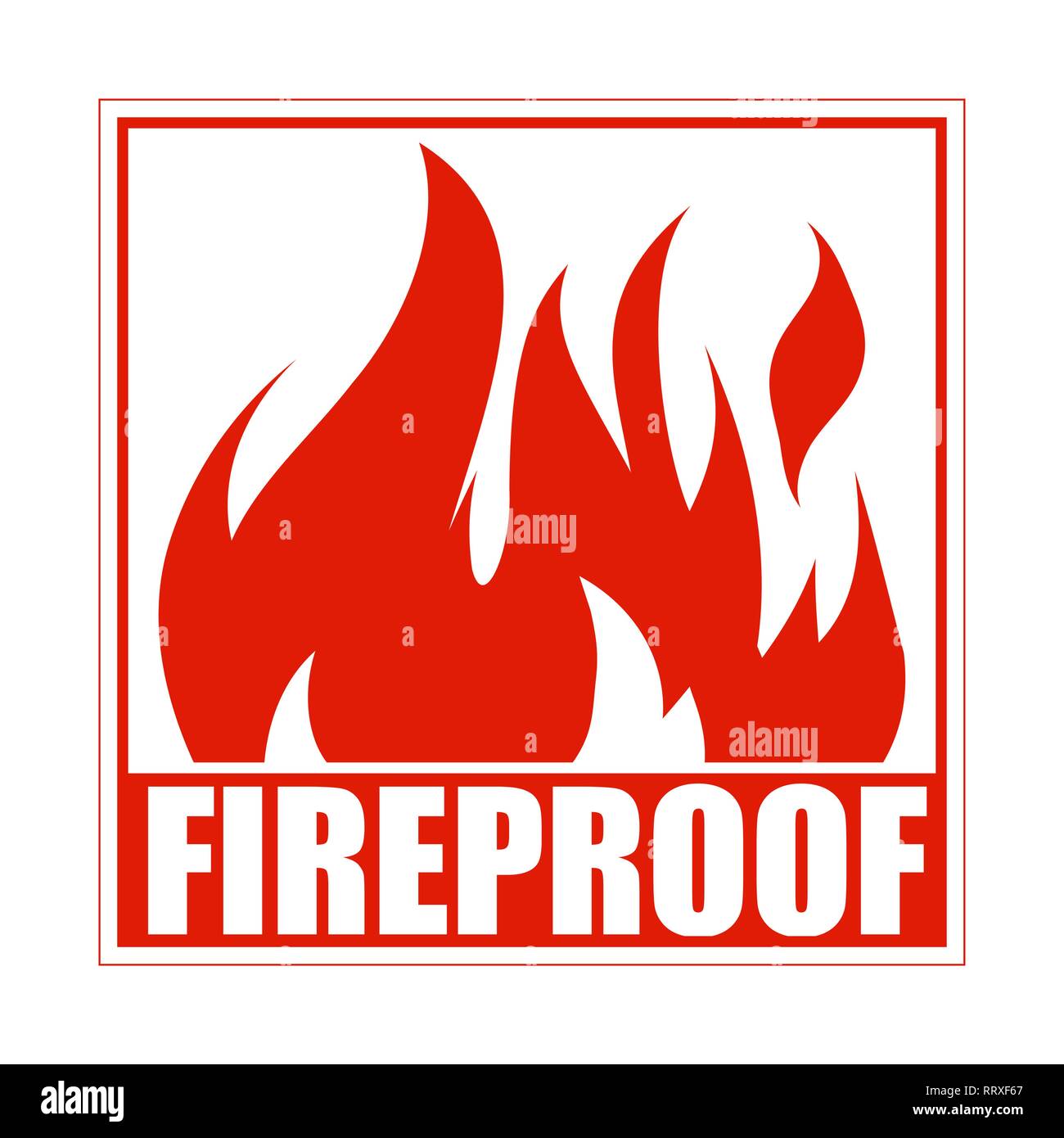 Fireproof square icon, logo design, sign, red label with blazing flame. Stock Vector