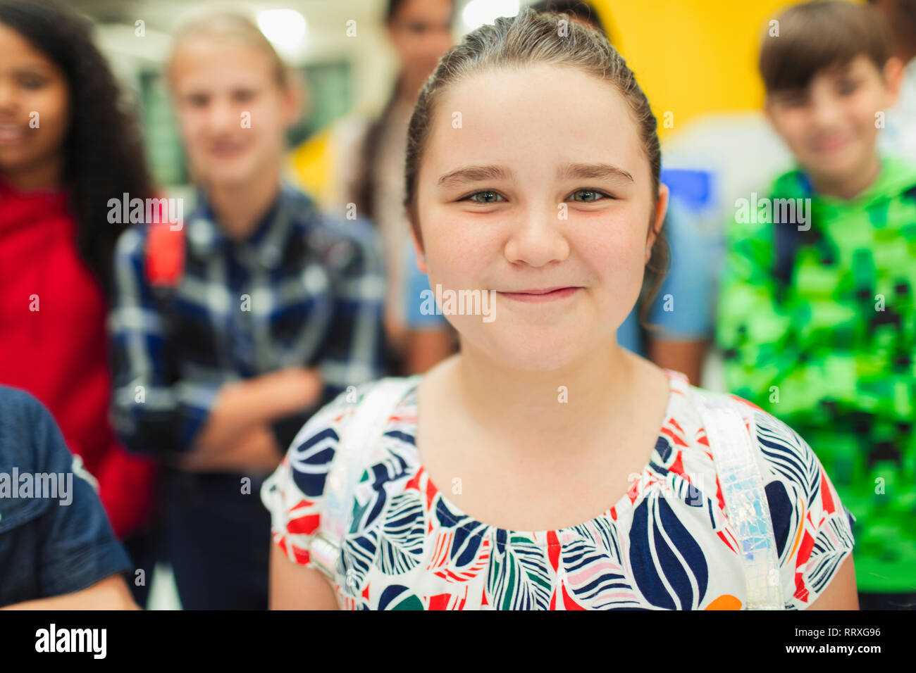 Portrait confident junior high girl student Stock Photo