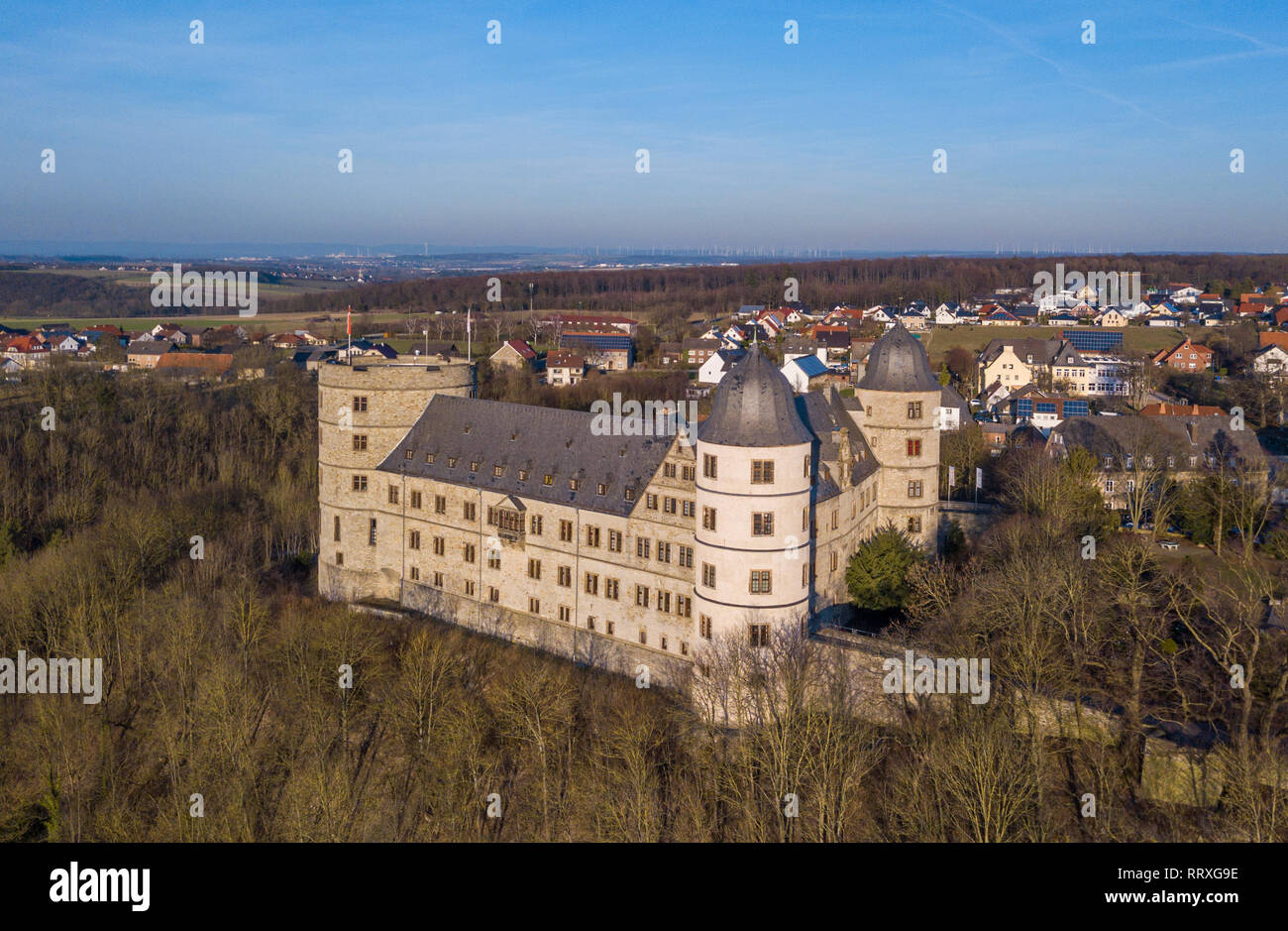 Aerial view of the Renaissance Wewelsburg castle famous as the central SS and Heinrich Himmler cult-site, Germany Stock Photo