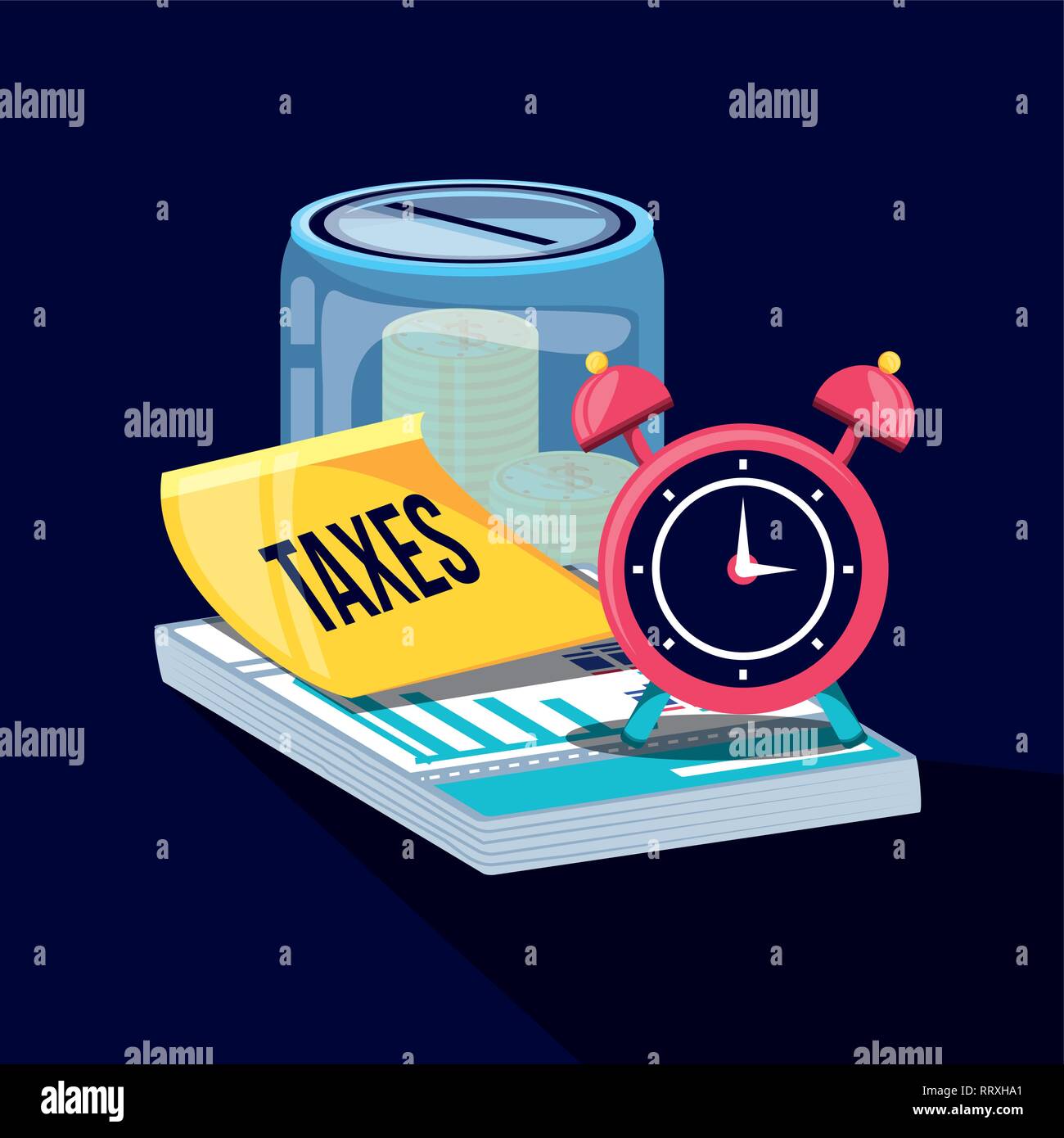 tax day with saving jar and set icons vector illustration design Stock ...