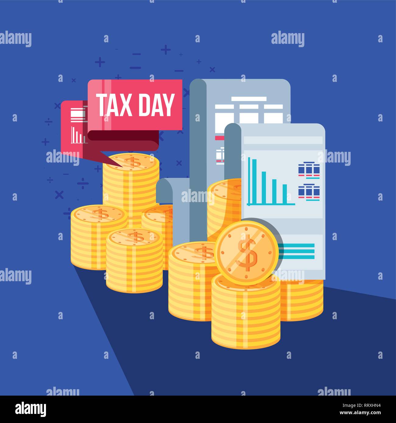 tax day with document and set icons vector illustration design Stock ...