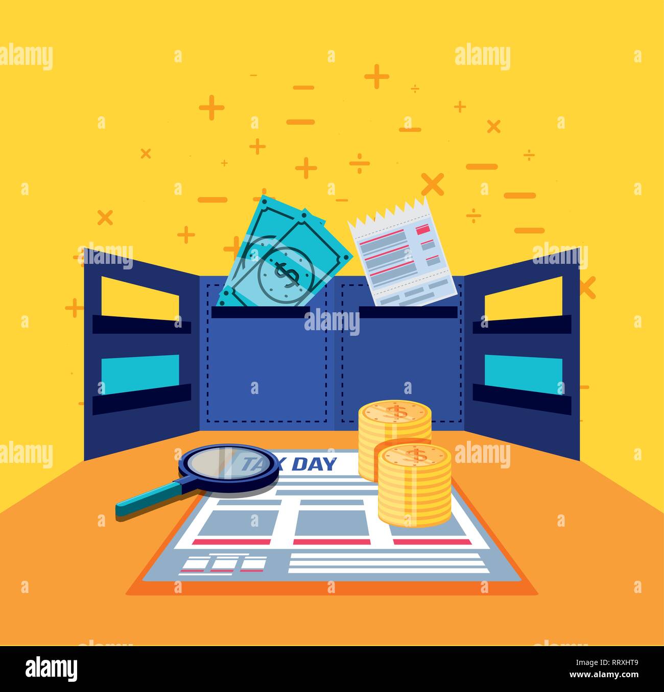 tax day with document and set icons vector illustration design Stock ...