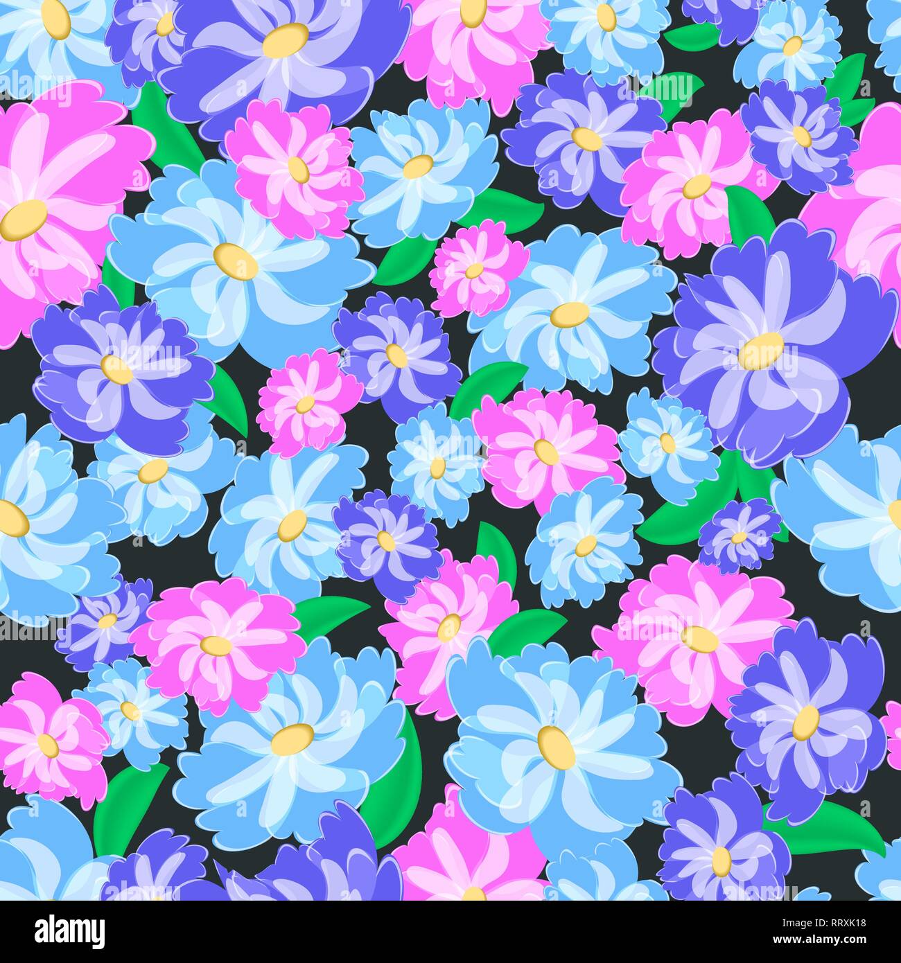 Vector seamless pattern with fancy pink and blue flowers Stock Vector ...