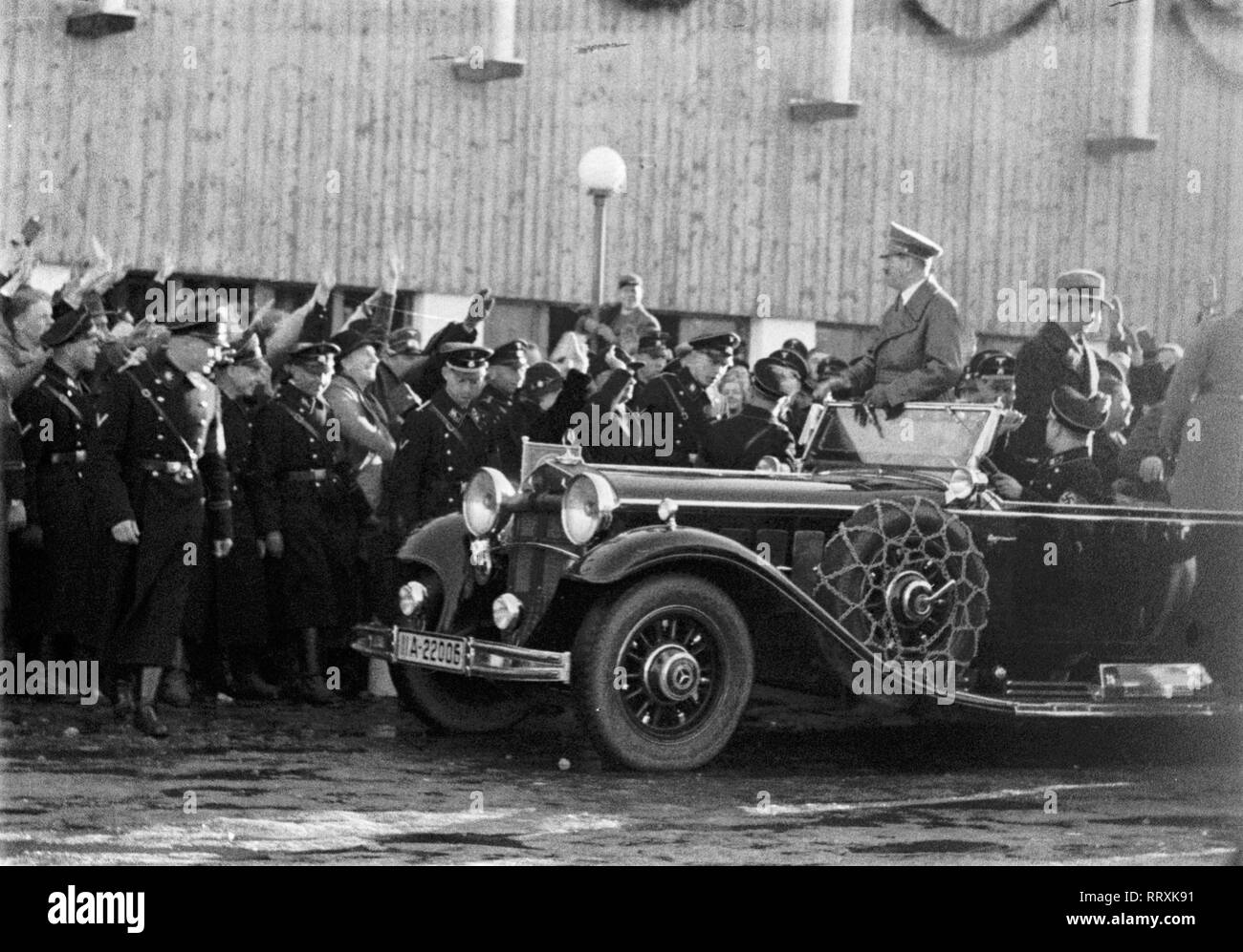 Winter Olympics - Germany, Third Reich - Olympic Winter Games, Winter Olympics 1936 in Garmisch-Partenkirchen, Reich Chancellor Adolf Hitler - arrival to the opening ceremony. Image date  February 1936. Photo Erich Andres Stock Photo
