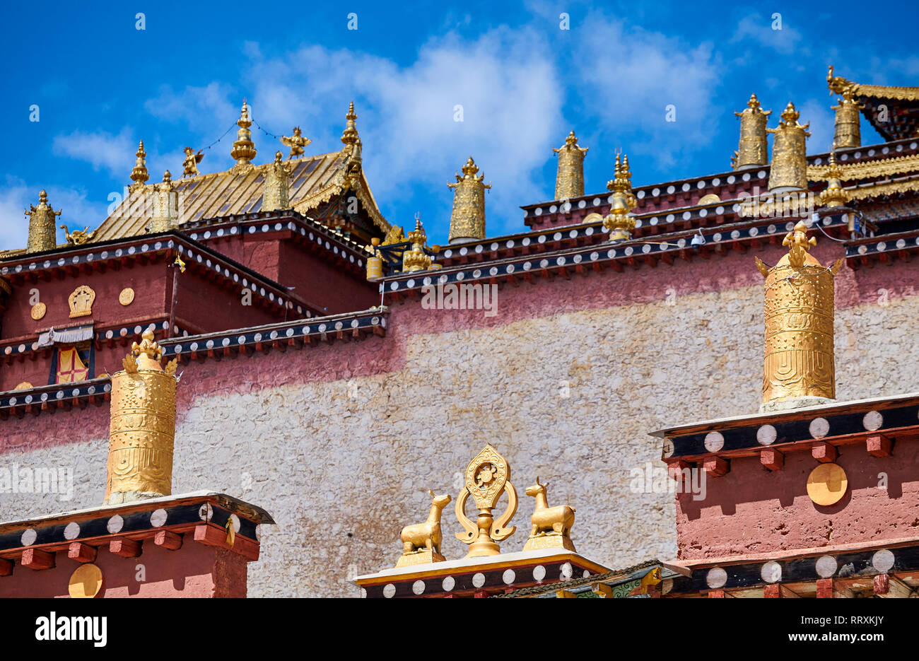 Architecture details of the Songzanlin Monastery, also known as the Ganden Sumtseling Monastery. Stock Photo