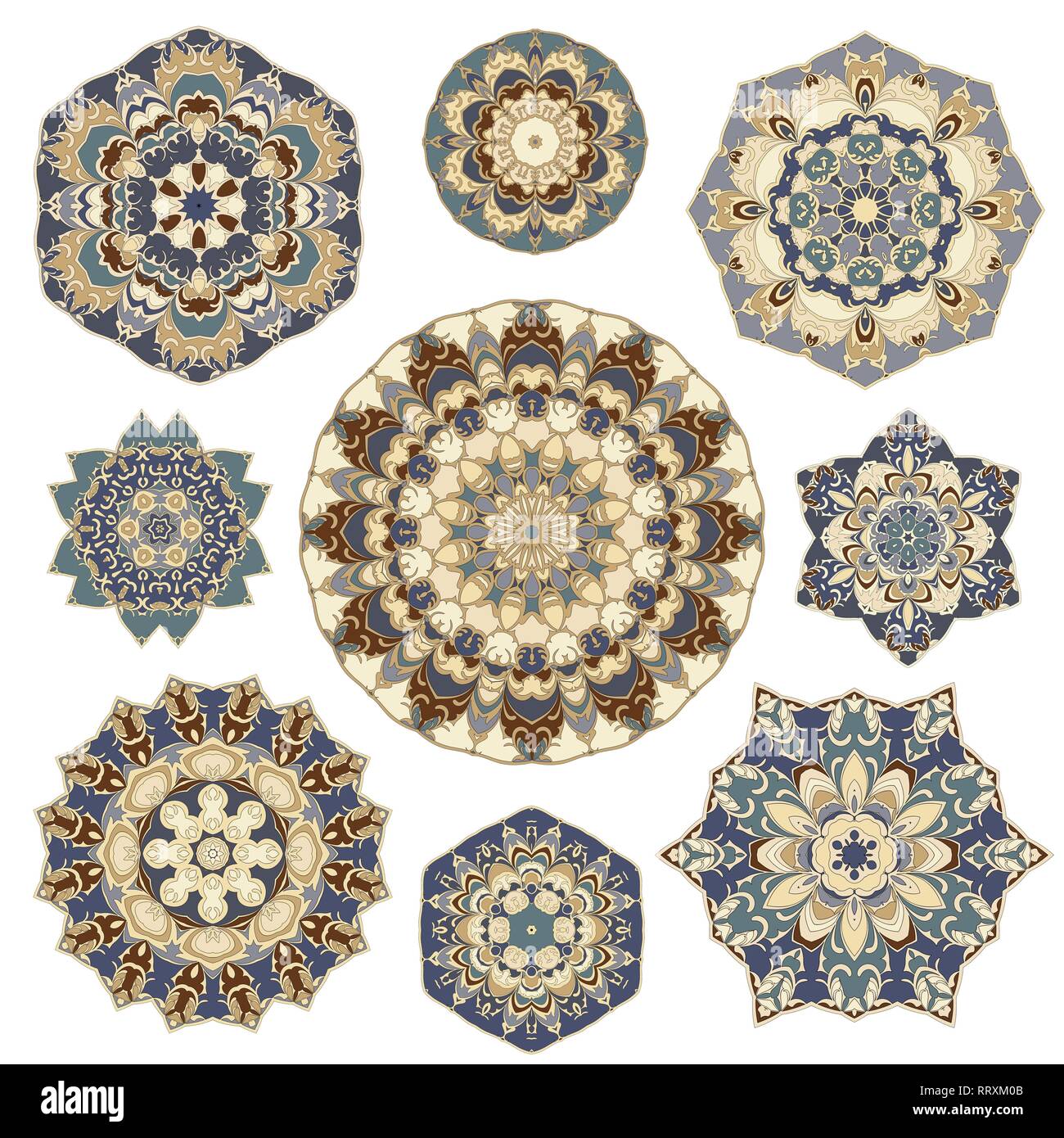 Set of nine abstract circular elements. Round colorful mandalas ...