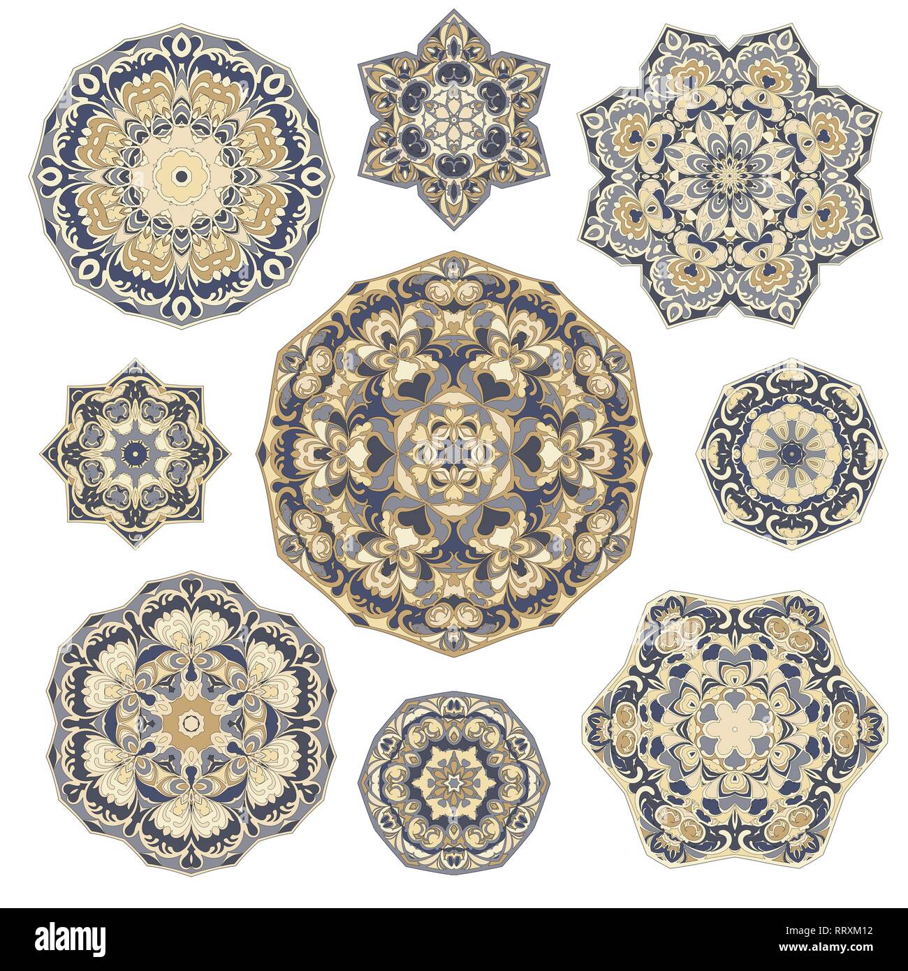 Set of nine abstract circular elements. Round colorful mandalas ...