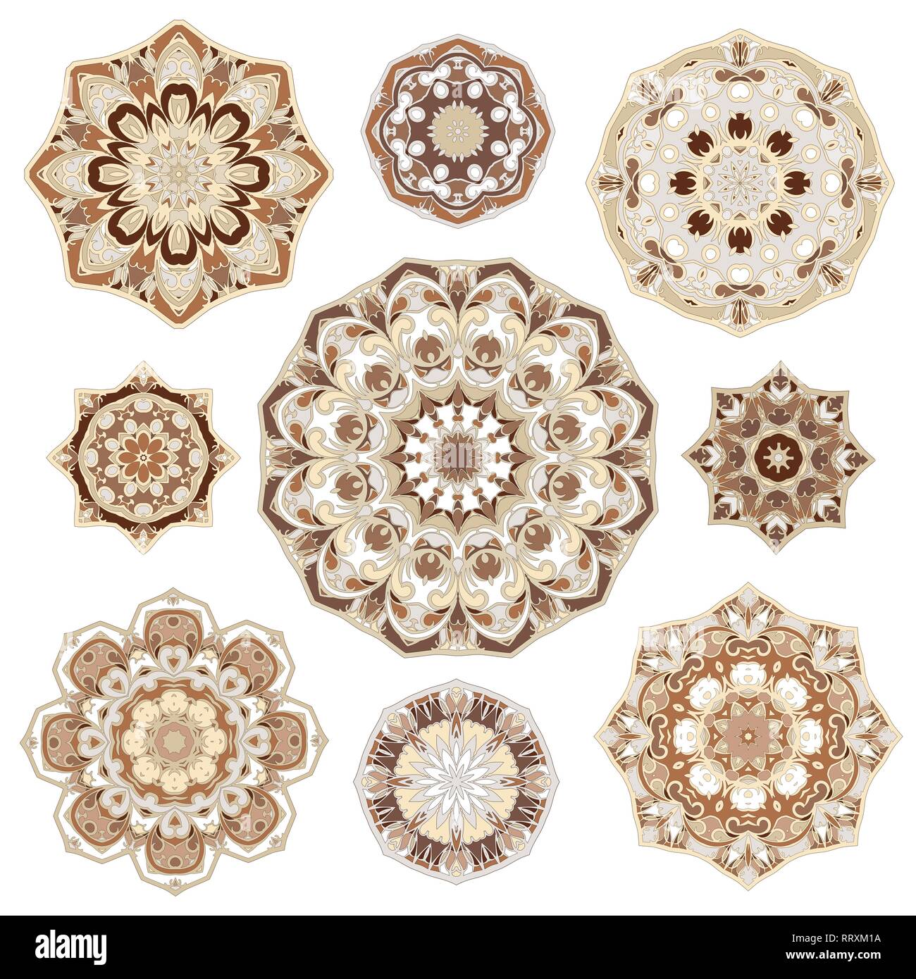 Set of nine abstract circular elements. Round colorful mandalas ...