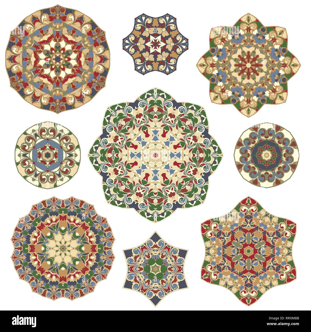 Set of nine abstract circular elements. Round colorful mandalas ...