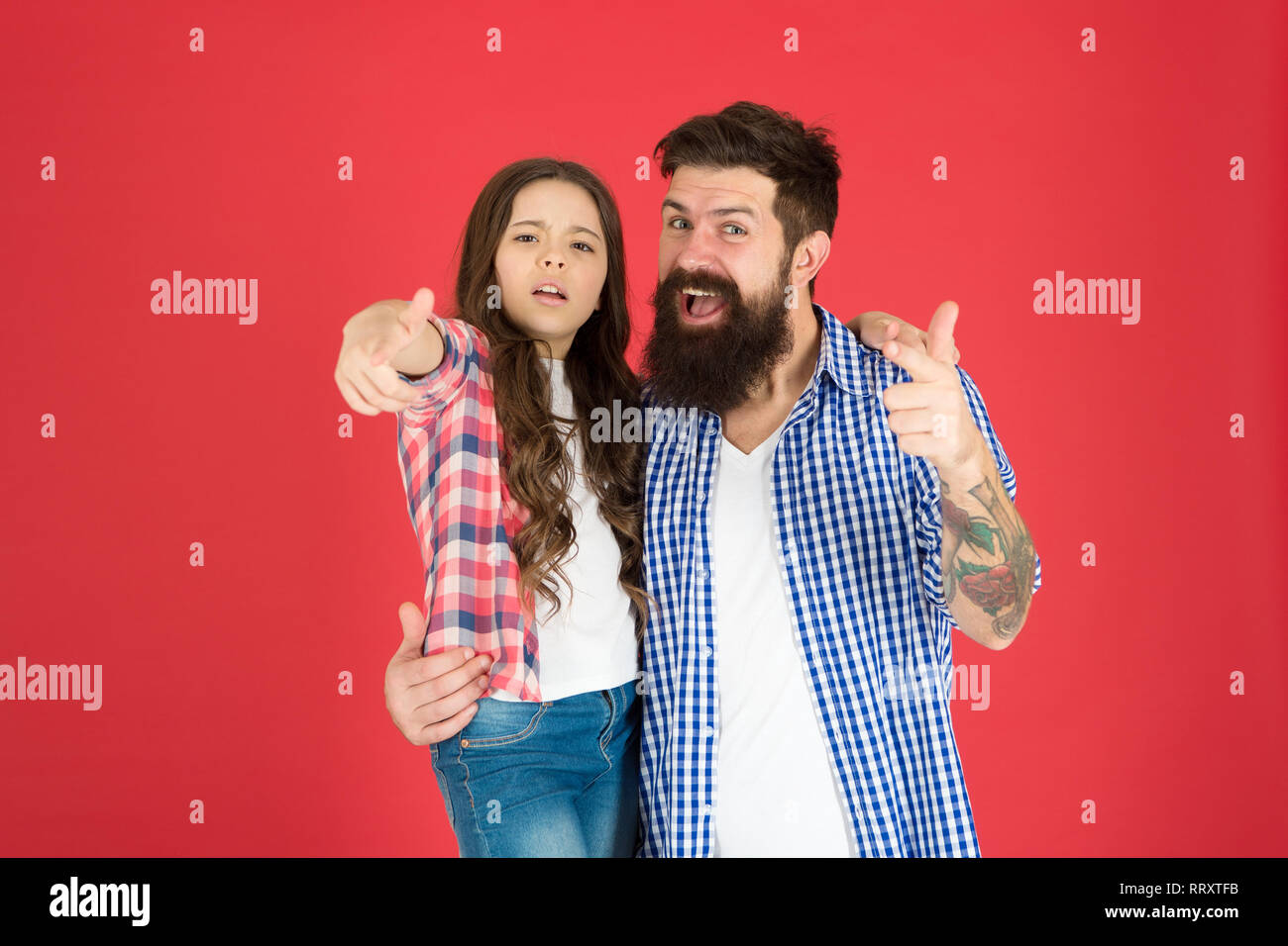 Child And Father Best Friends Parenthood Goals Happy Childhood Fathers Day Concept Lovely Bearded Dad And Cute Kid Cheerful Family Happy Fathers Day Father And Daughter Hug On Red Background Stock Photo