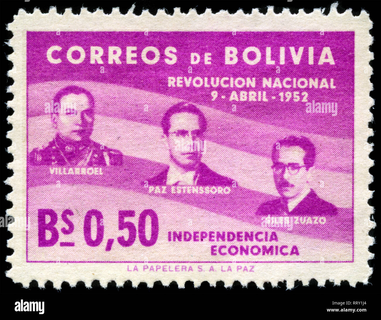 Postage stamp from Bolivia in the 1st anniversary Revolution of Apr. 9 ...