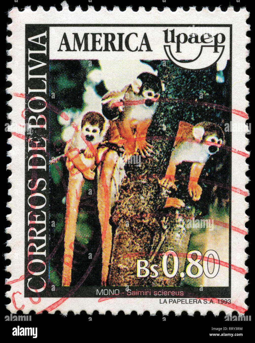 Postage stamp from Bolivia in the America: Endangered Animals series issued in 1993 Stock Photo