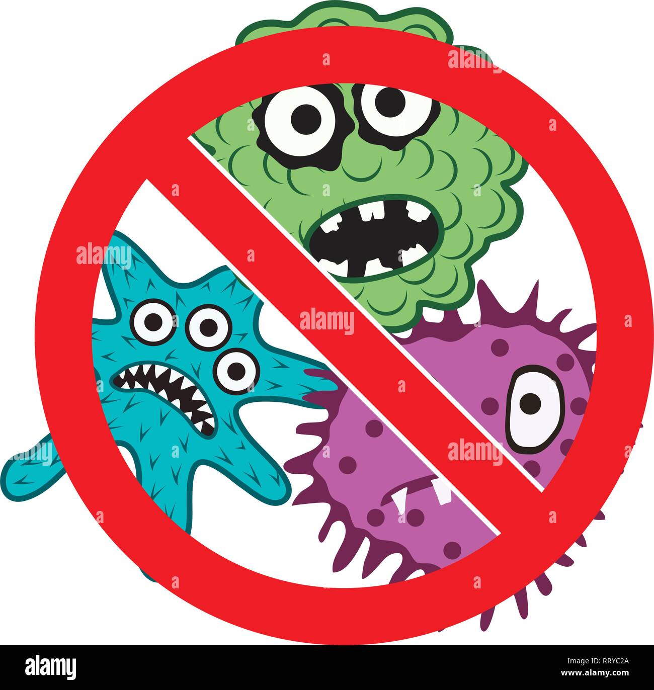 vector stop bacteria icon isolated on white background. stop virus warning sign. no microbes antibacterial symbol. protection from epidemic spreading  Stock Vector