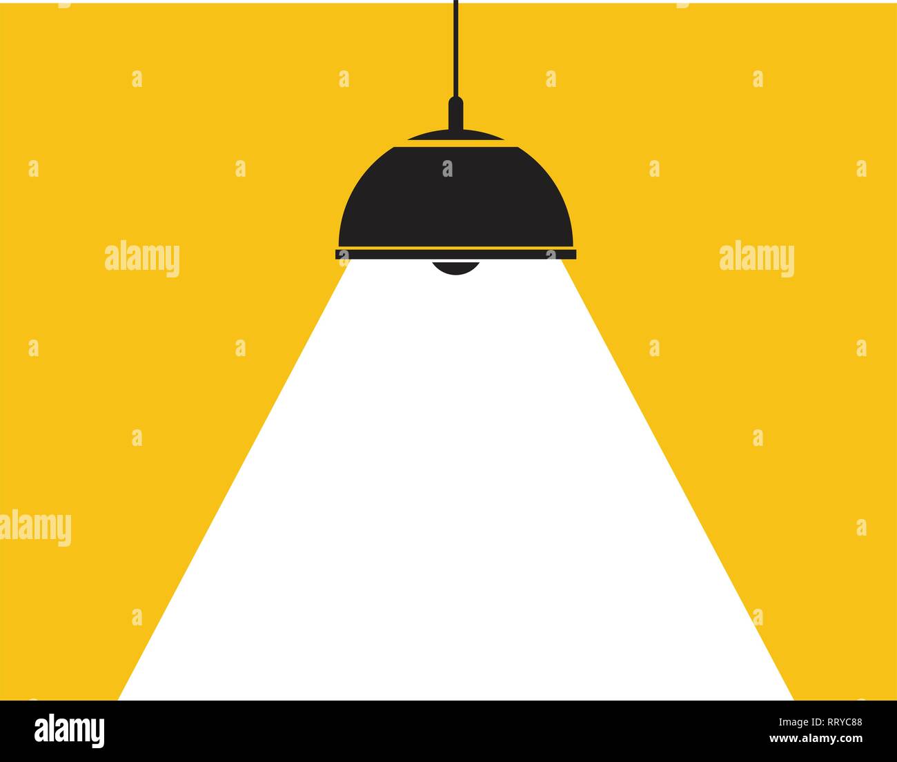 vector ceiling lamp. white light background as spotlight. graphic design of modern hanging electric lamp Stock Vector