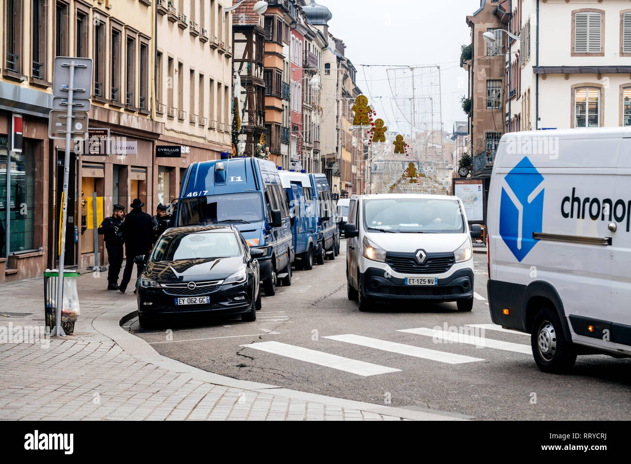 STRASBOURG, FRANCE DEC 11, 2018 Police French vans and Police