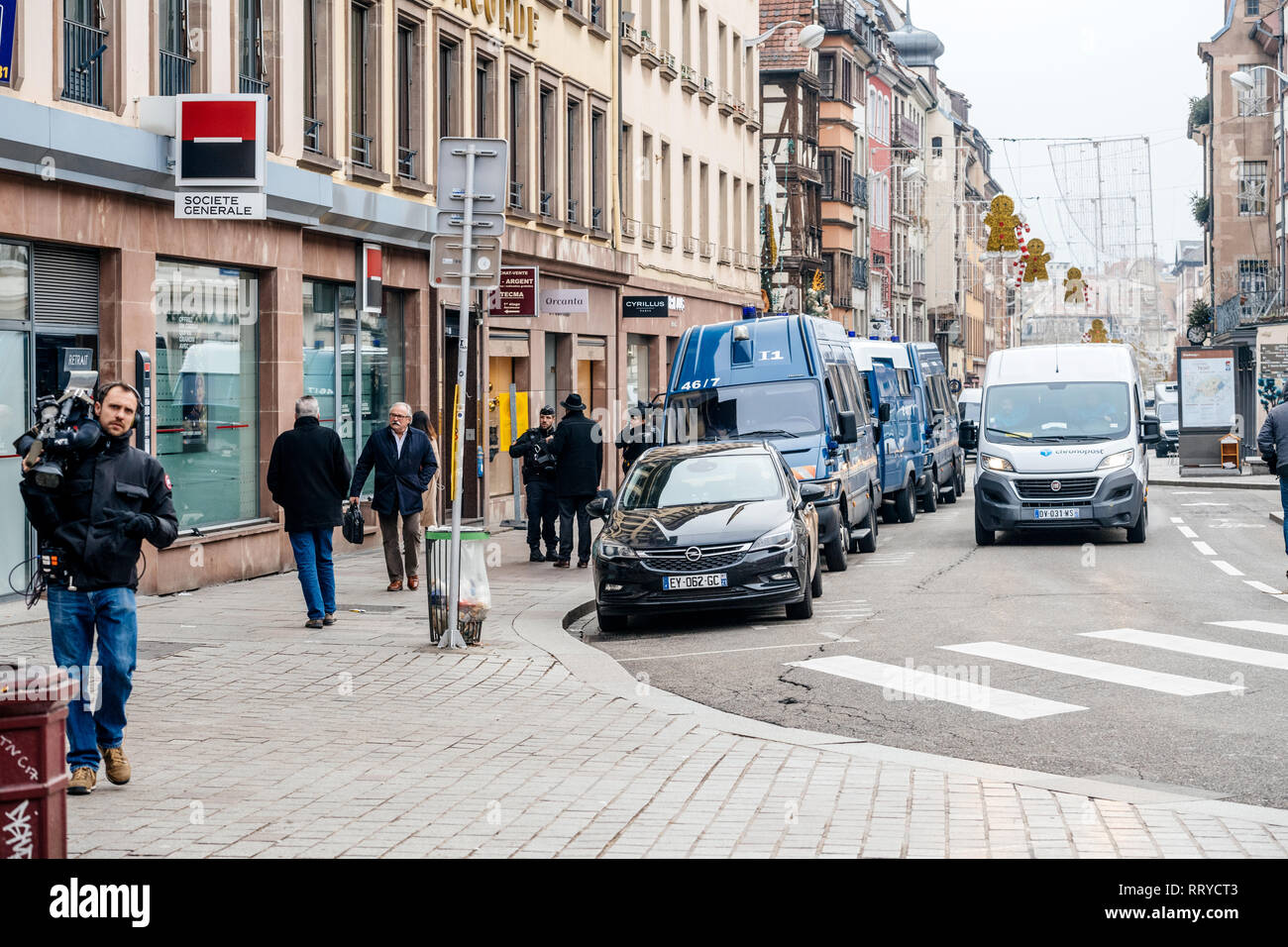 STRASBOURG, FRANCE DEC 11, 2018 Police French vans and Police