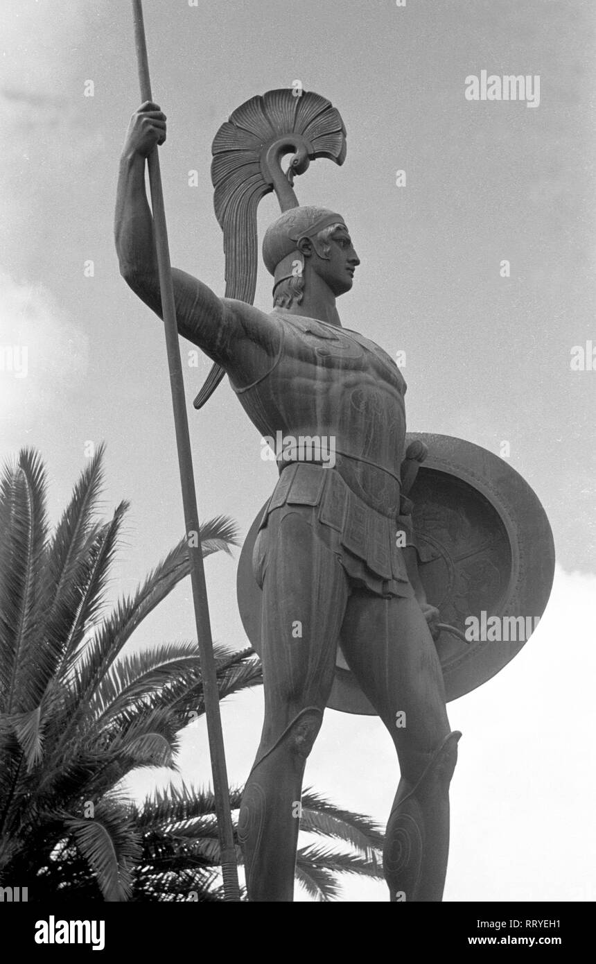 Travel to Greece - Greece - Corfu island - Statue of Achilles in the garden of the Achilleion palace, built  by Empress Elisabeth - Sisi - of Austria. Image date circa 1954. Photo Erich Andres Stock Photo