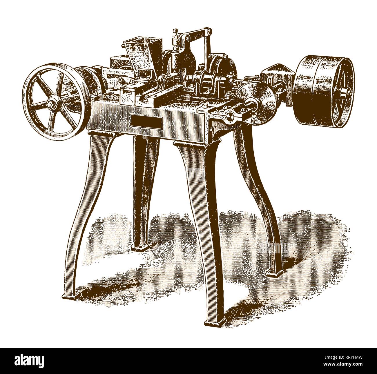 Historic semiautomatic wiremilling machine (after an etching or