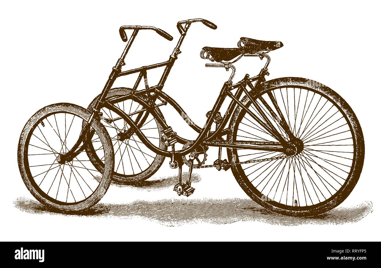Historical sociable tricycle for two drivers (after an etching or engraving from the 19th century) Stock Vector