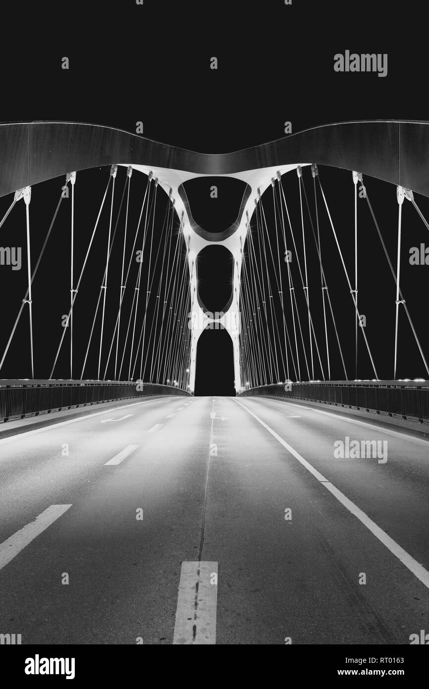 Europe Germany Hessen Main Honsel bridge at night East Harbour Bridge Frankfurt / Main Stock Photo