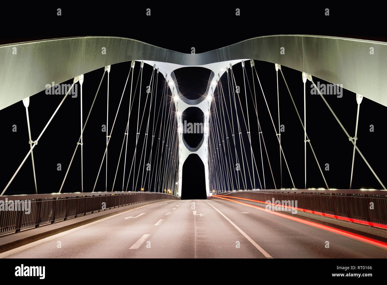 Europe Germany Hessen Main Honsel bridge at night East Harbour Bridge Frankfurt / Main Stock Photo