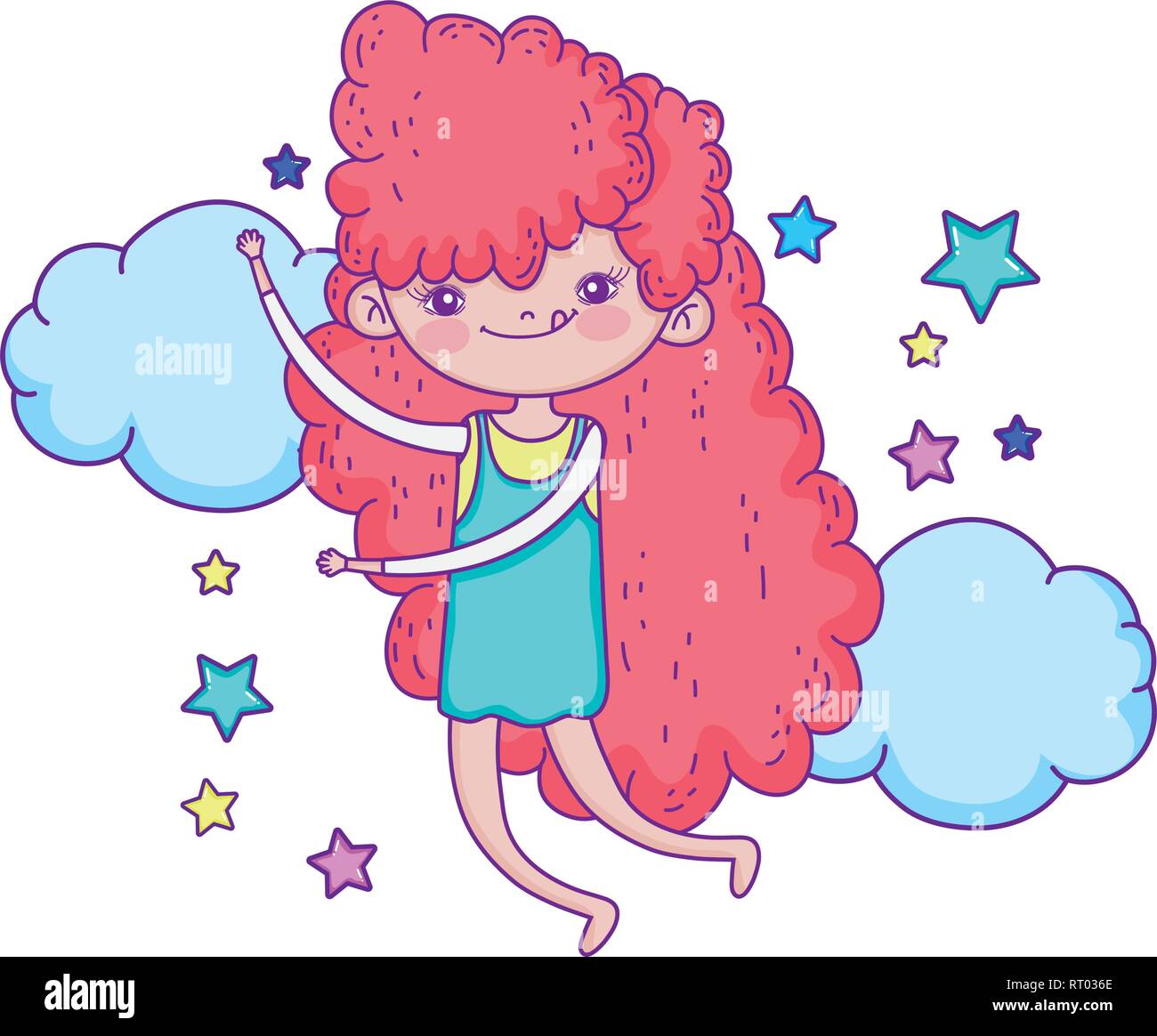 cute little girl with clouds scene Stock Vector Image & Art - Alamy