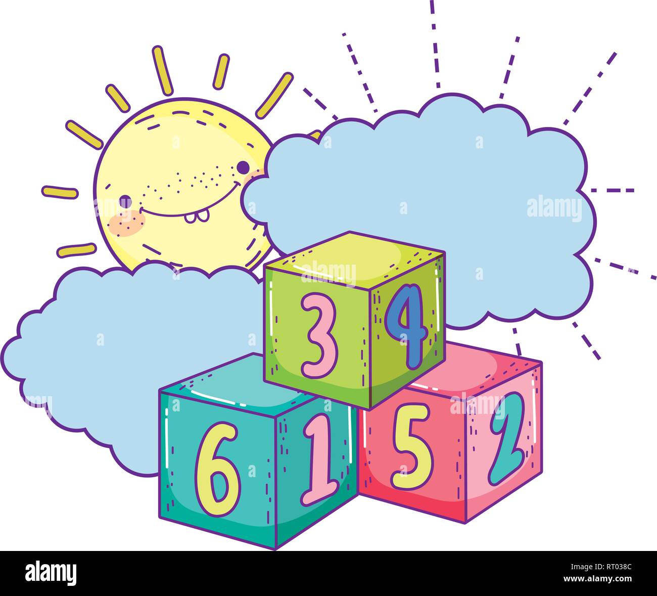 blocks numbers toys with sun kawaii Stock Vector Image & Art - Alamy