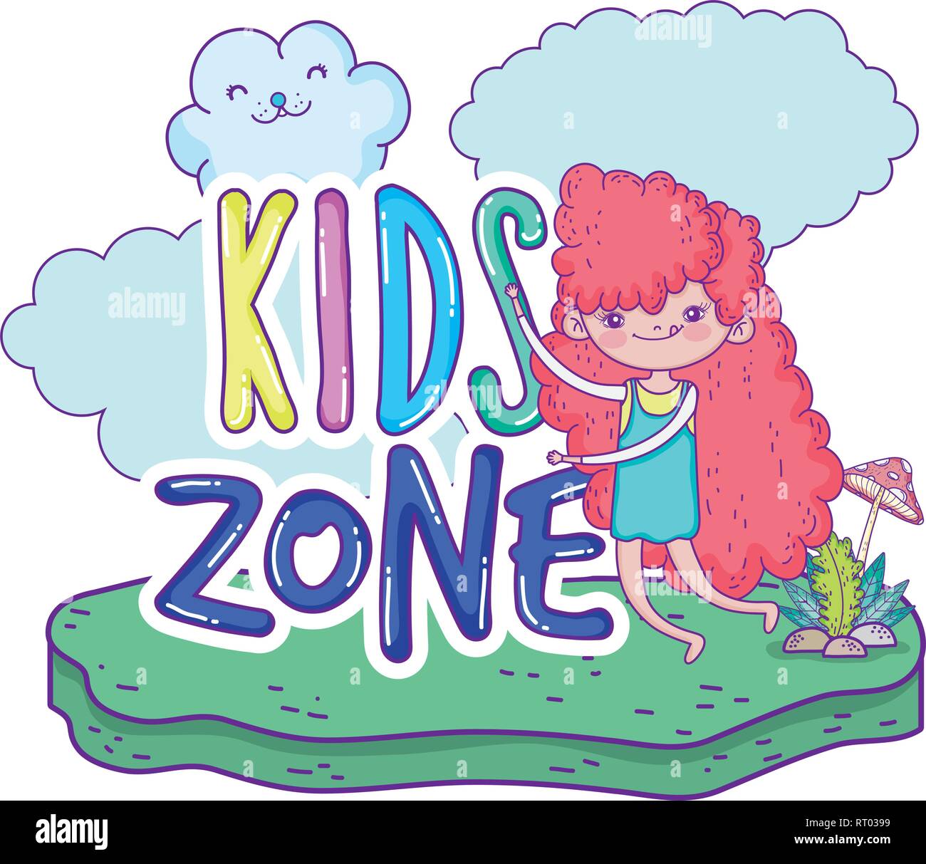 cute little girl with clouds scene Stock Vector Image & Art - Alamy
