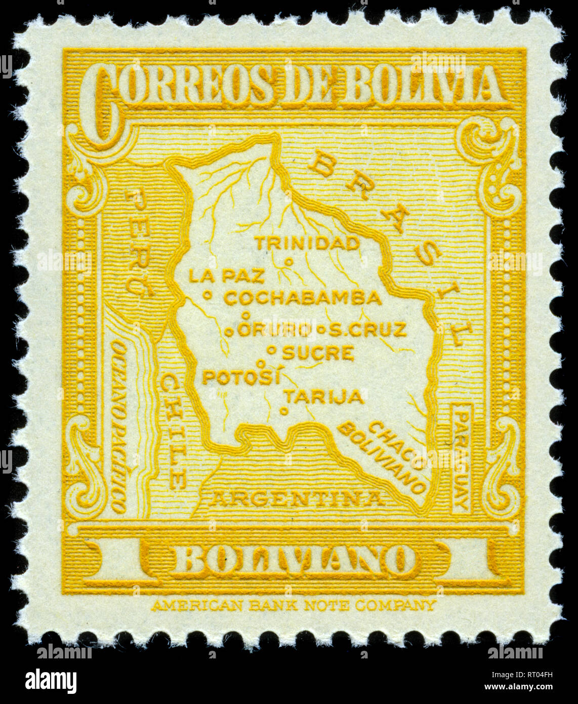 Postage stamp from Bolivia in the Map of Bolivia series issued in 1935 Stock Photo