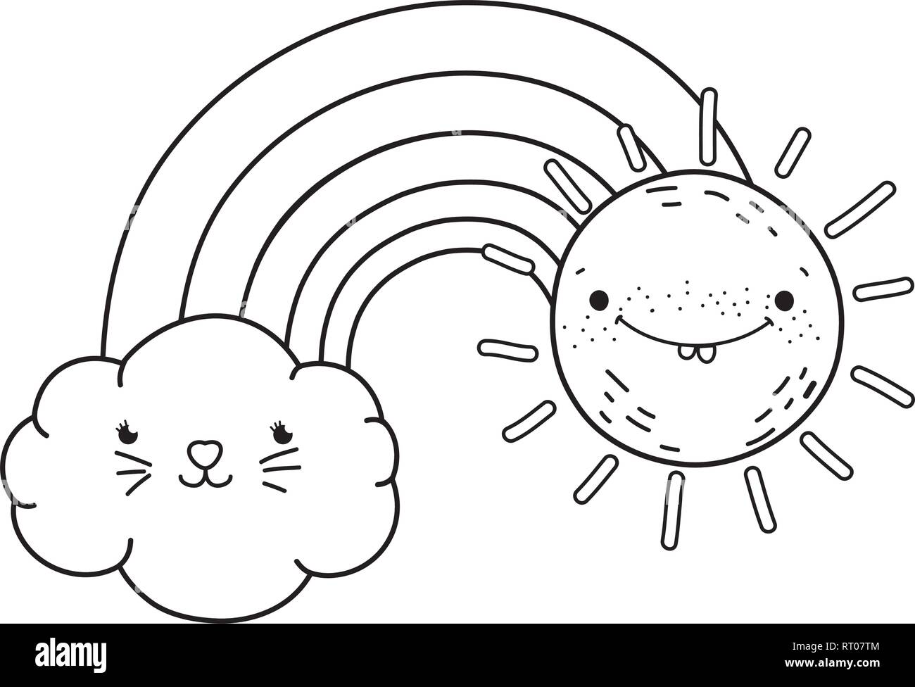 clouds and rainbow with sun kawaii characters Stock Vector Image & Art ...