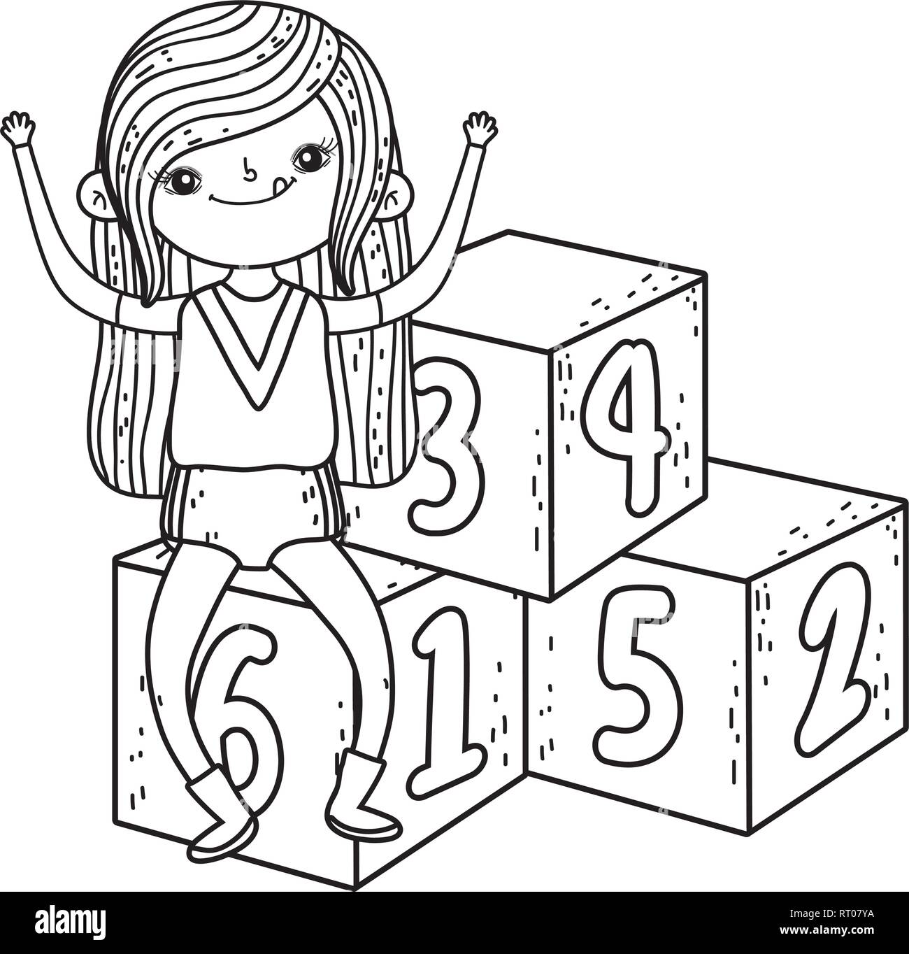 Numbers Block Girl little girl playing with blocks numbers Stock Vector Image & Art - Alamy