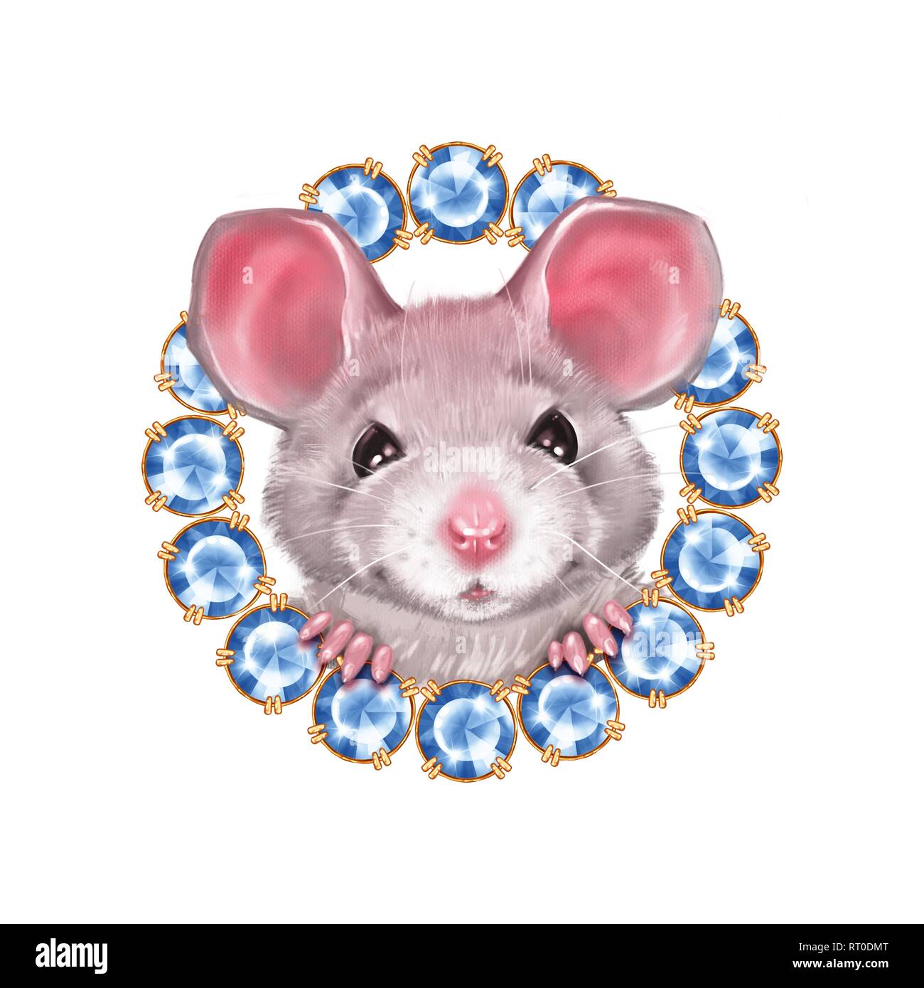 Cute cartoon rat and gems 2 Stock Photo