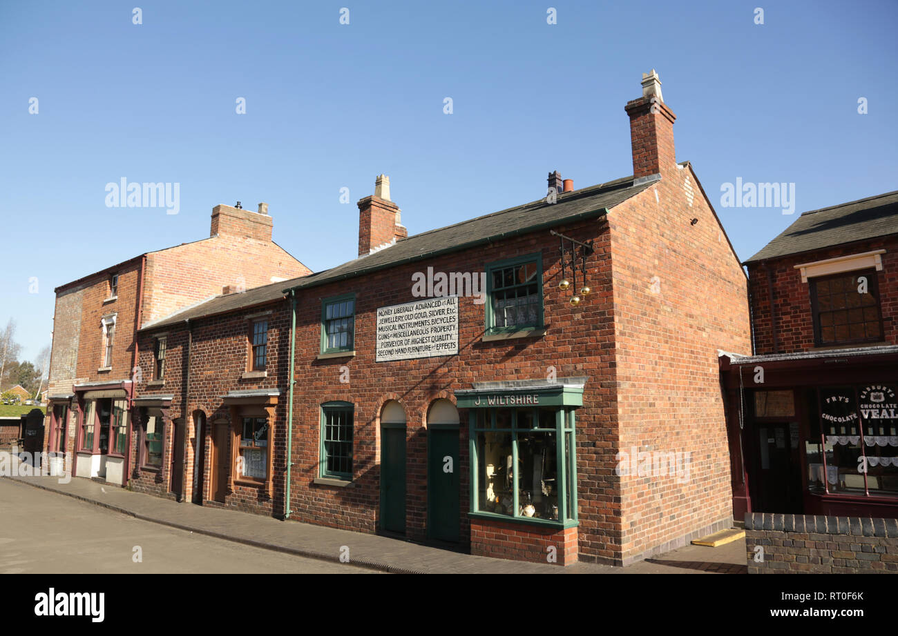 A row of shops at the Black country living museum, Dudley, West midlands, England, UK Stock