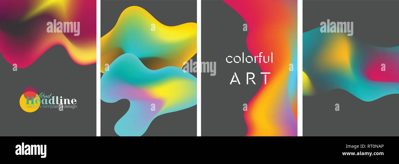 Set of abstract bright liquid wavy shapes backgrounds. Vector design ...
