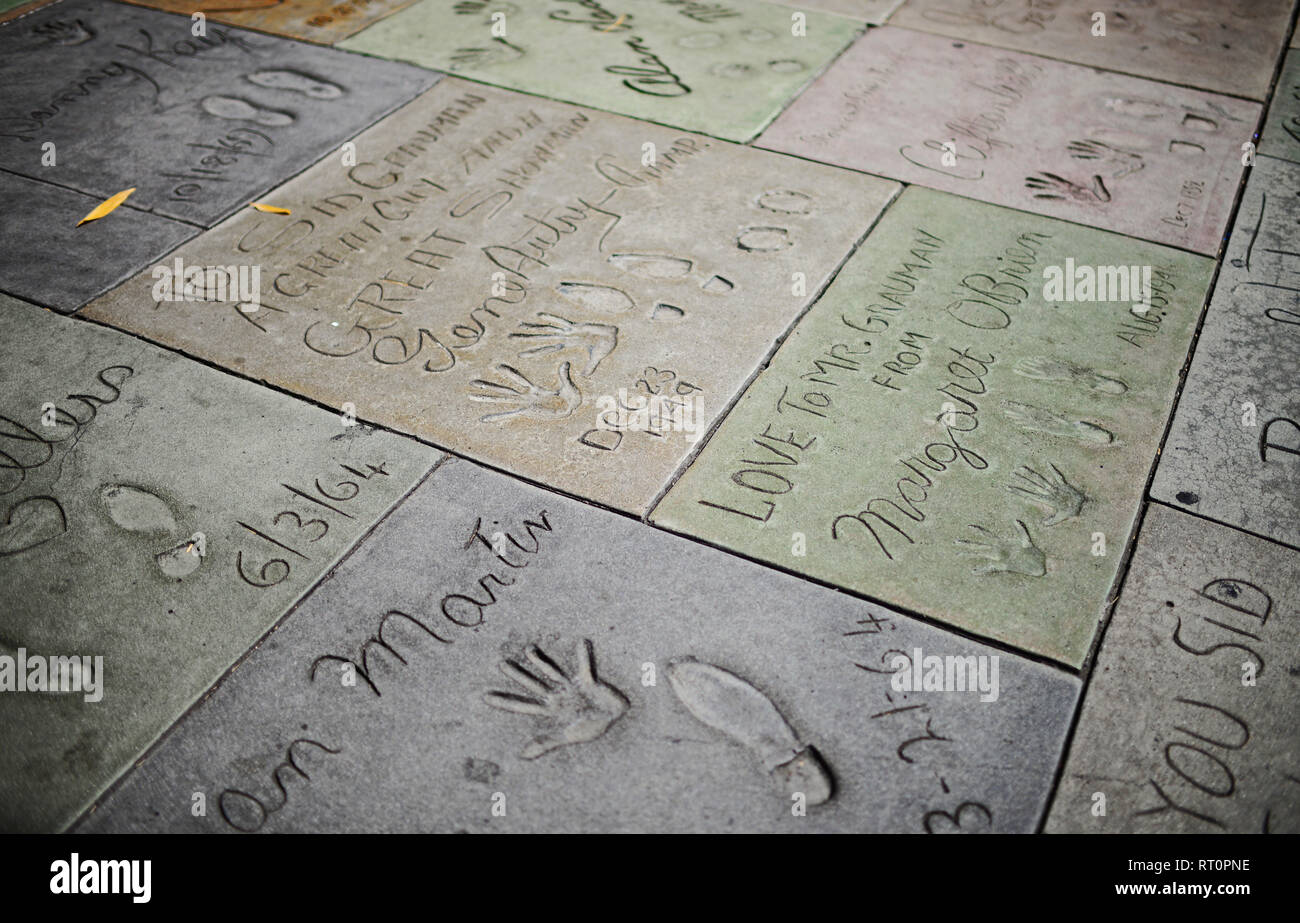 Actor prints at Grauman's Chinese Theatre, Hollywood Boulevard. Stock Photo