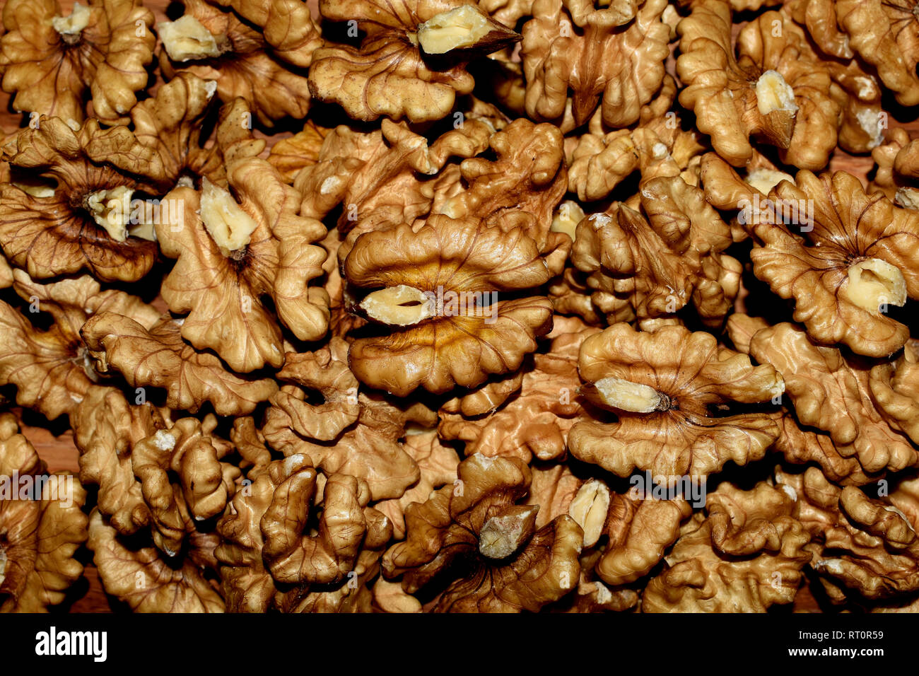 Close up of walnut kernels. Stock Photo