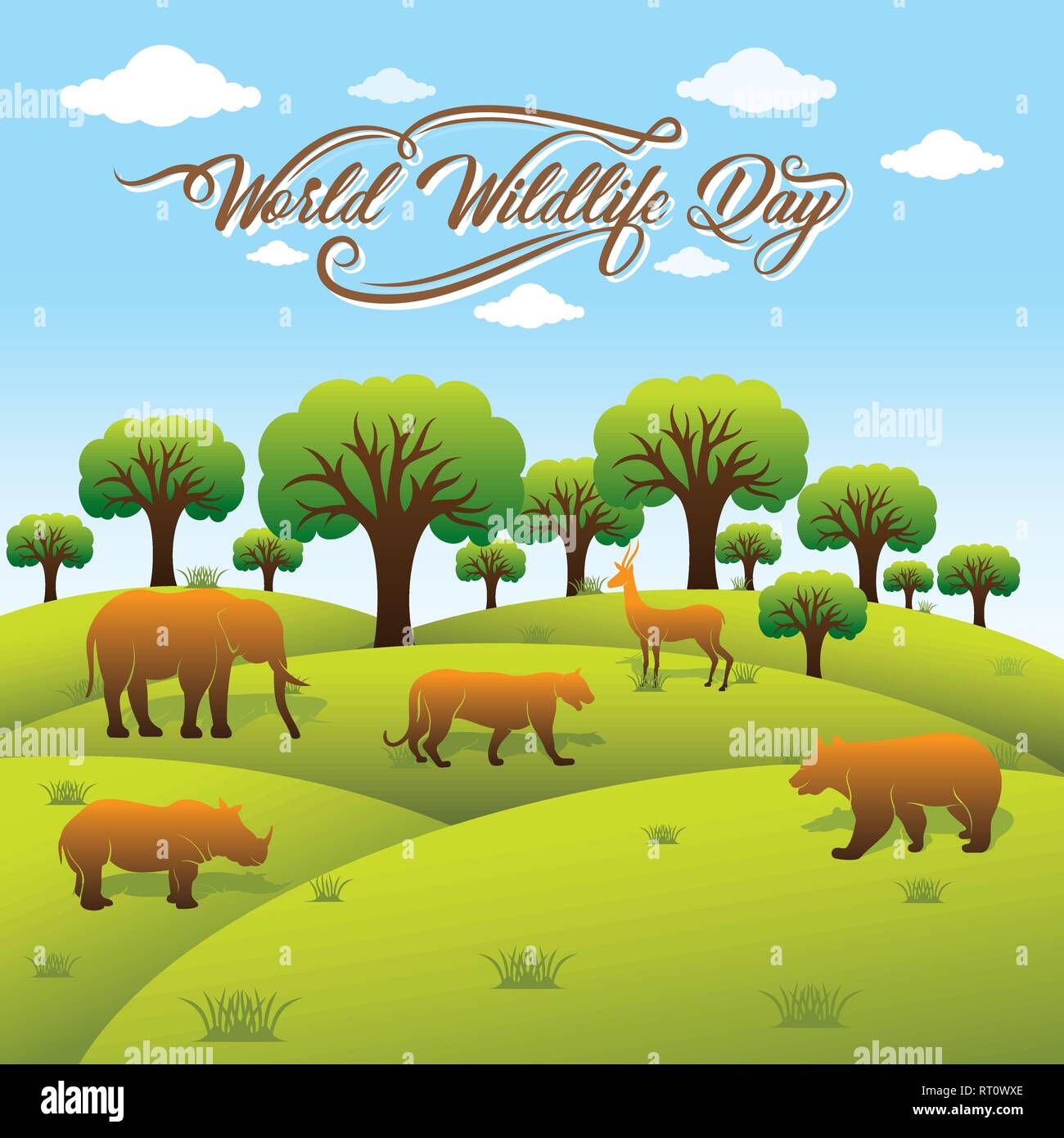 world wildlife day banner design, animal in forest design by brush