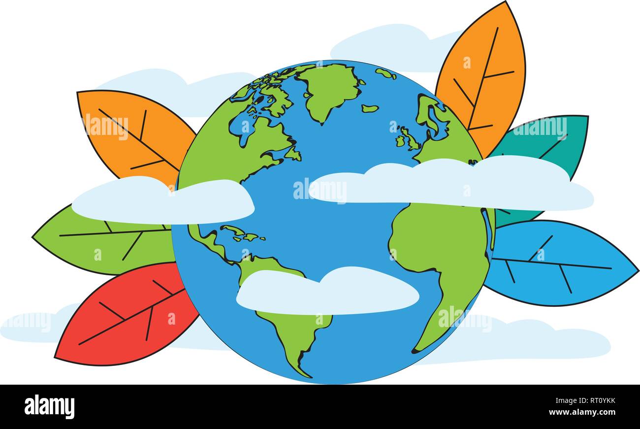 Earth planet with leaves and clouds Stock Vector Image & Art - Alamy