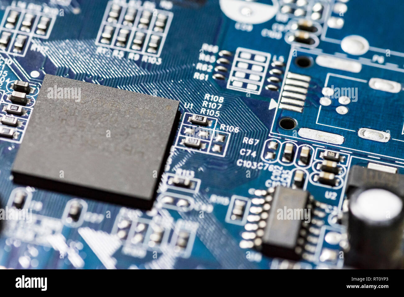 microchips and circuits on a board Stock Photo - Alamy
