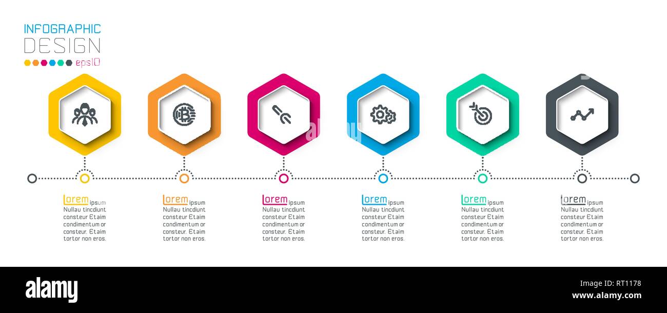 Business hexagon labels shape infographic groups bar. Stock Vector