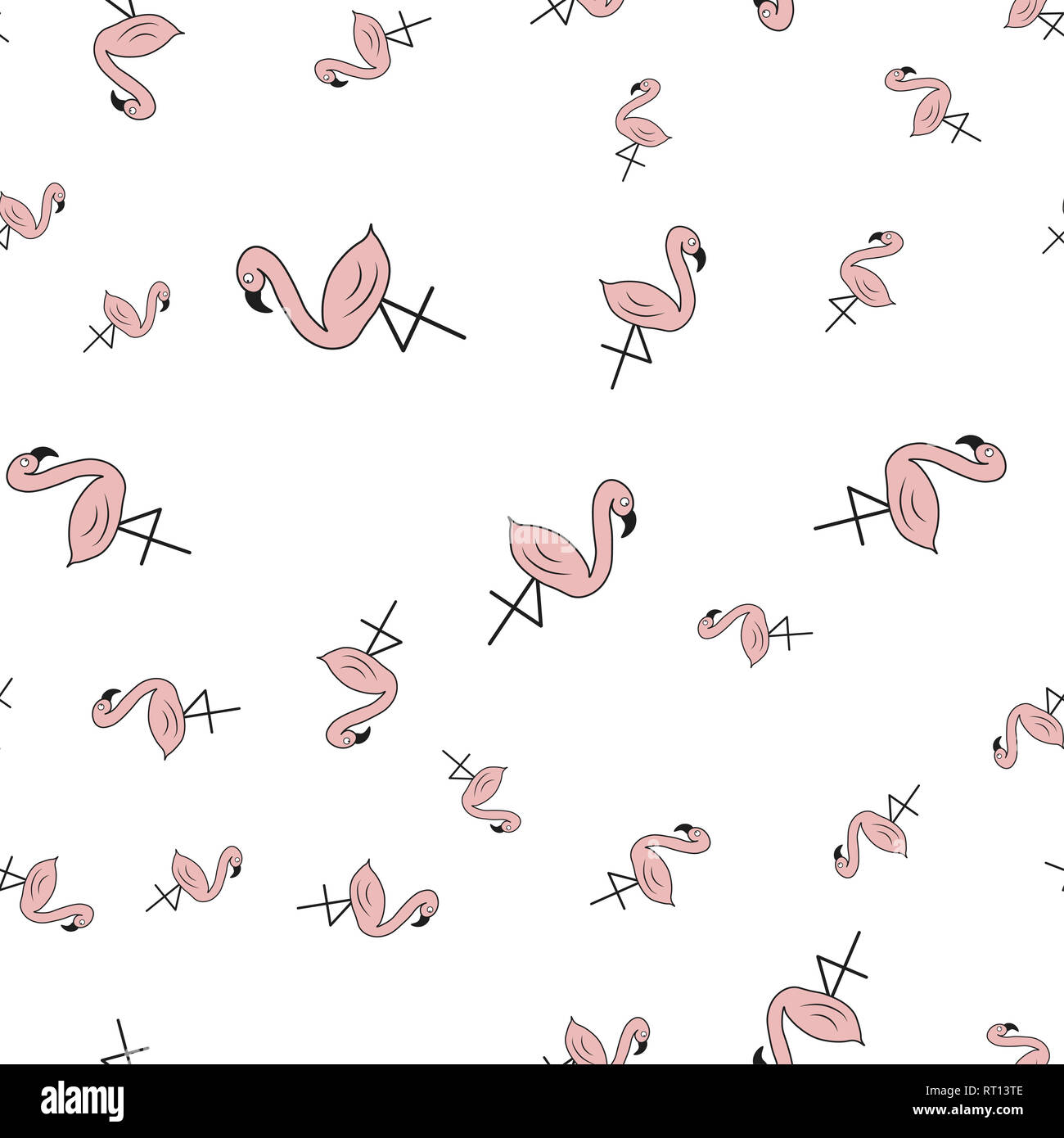 Seamless pattern from flamingos in cartoon style. On white background ...