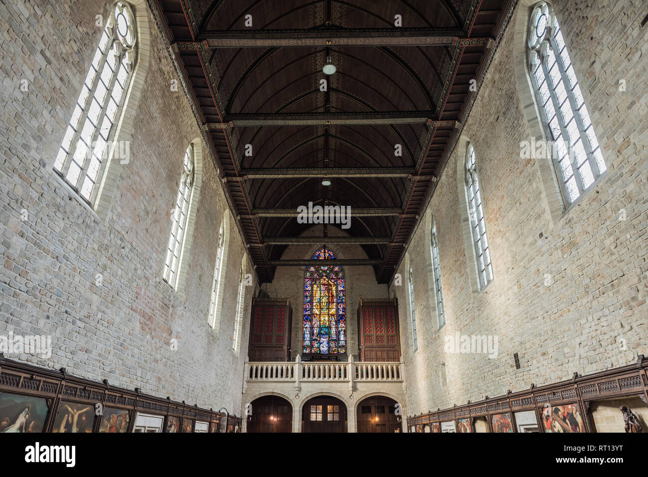 Ixelles, Brussels / Belgium - 02 20 2019: Classic symmetrical interior design of theLa Cambre Abbey Stock Photo